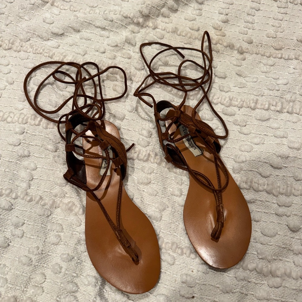 Steve Madden Tan Leather Lace-Up Sandals